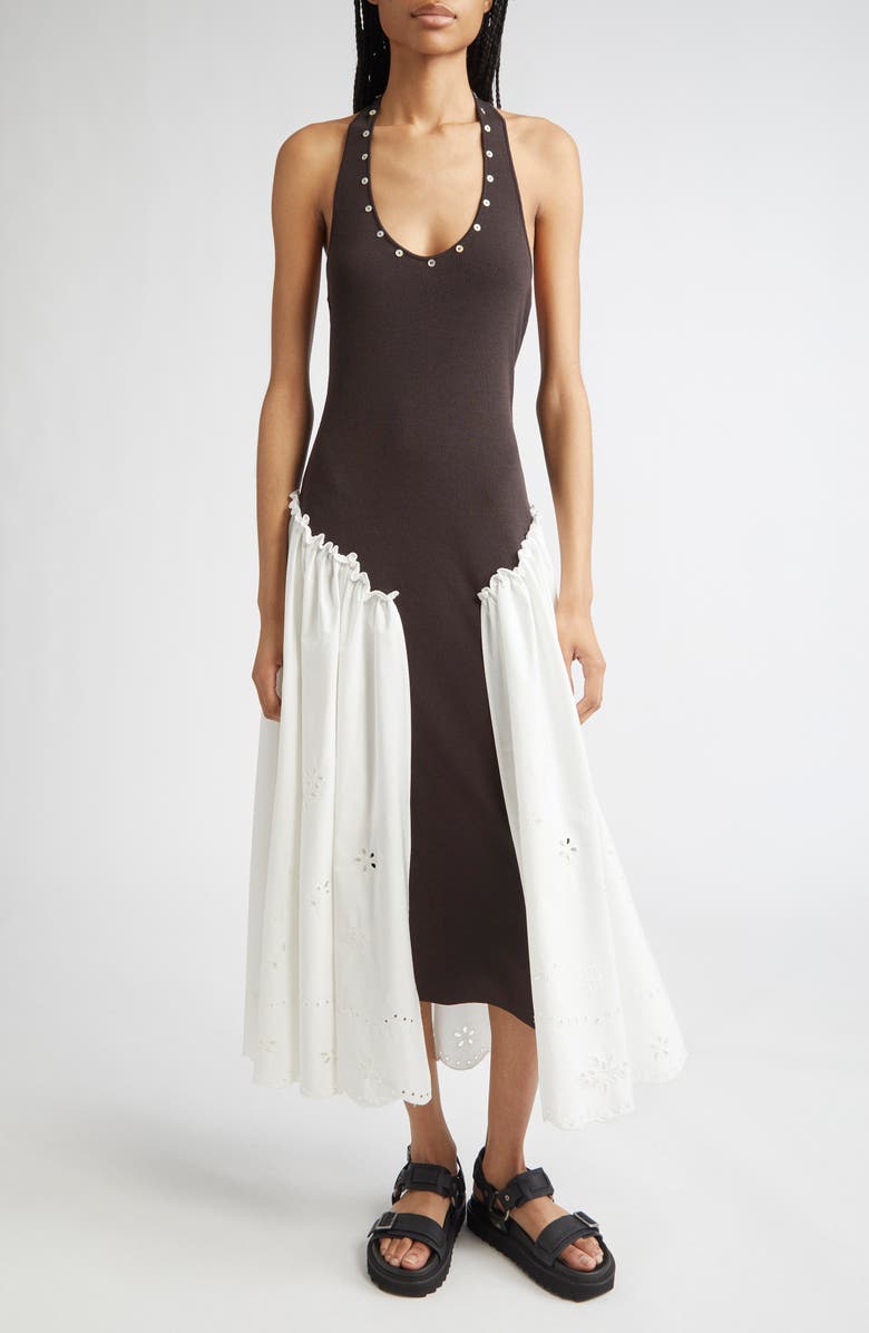 Siedrés Ursula Jersey & Broderie Anglaise Maxi Dress, Main, color, Brown