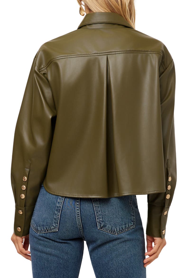 Victoria Faux Leather Button-Up Shirt, Alternate, color, MOSS