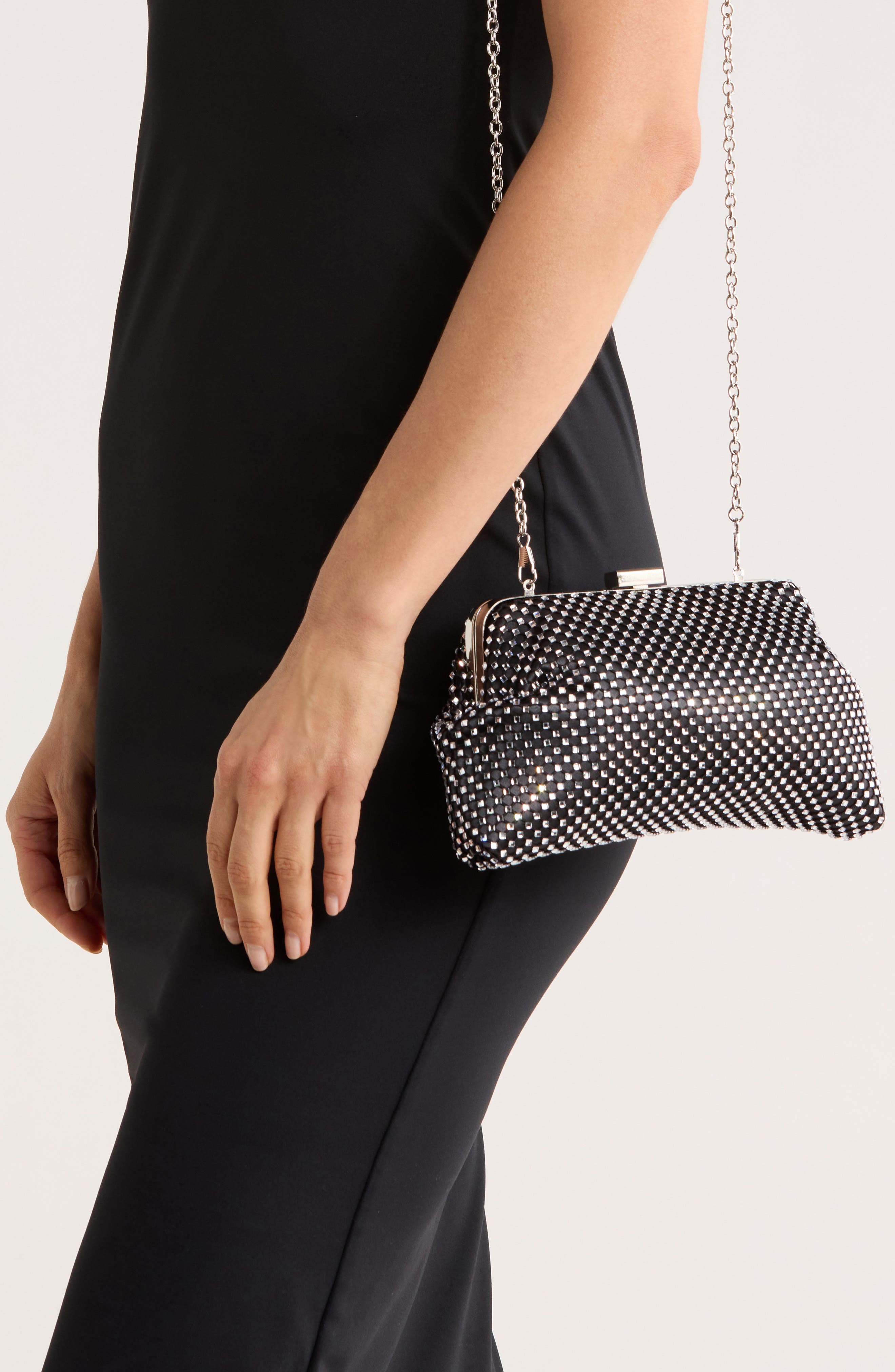 Jessica McClintock Phyllis Rhinestone Mesh Clutch, Alternate, color, Black