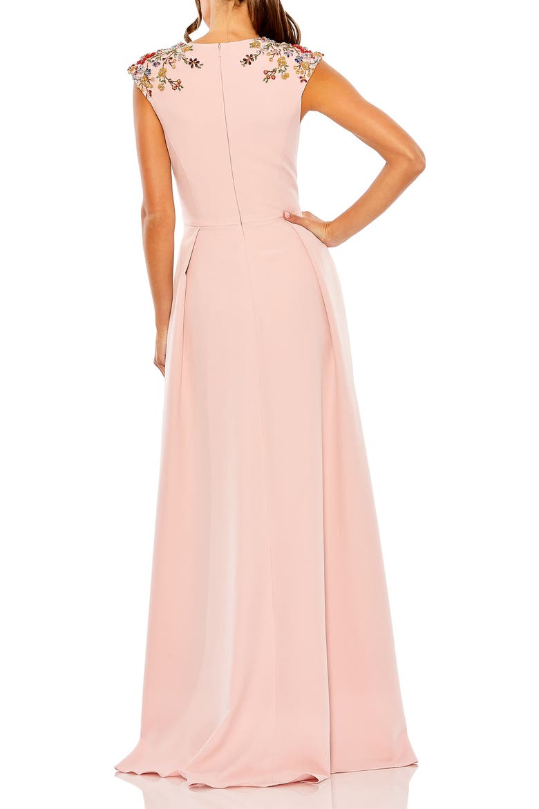 Beaded Cap Sleeve V Neck A Line Gown, Alternate, color, Rose Pink