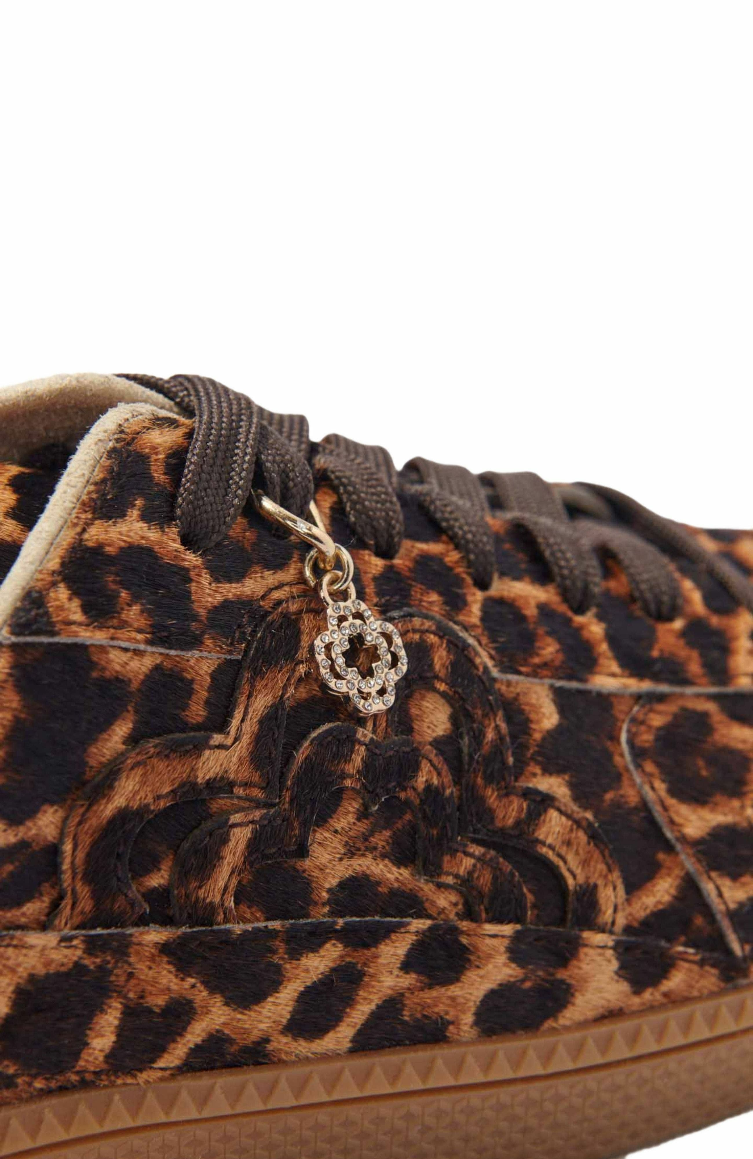 maje Leopard print leather sneakers, Alternate, color, 