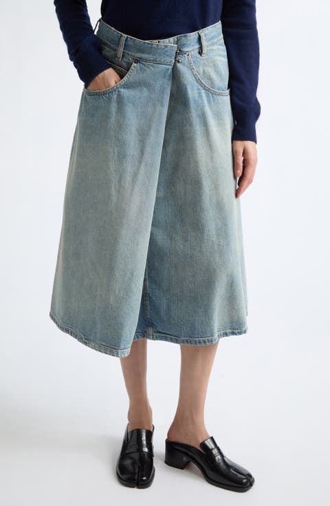 Wrap Denim Midi Skirt