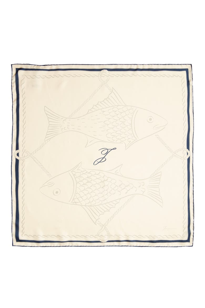 Le Foulard Fish Print Silk Scarf, Main, color, PRINT FISH IVORY 1OL
