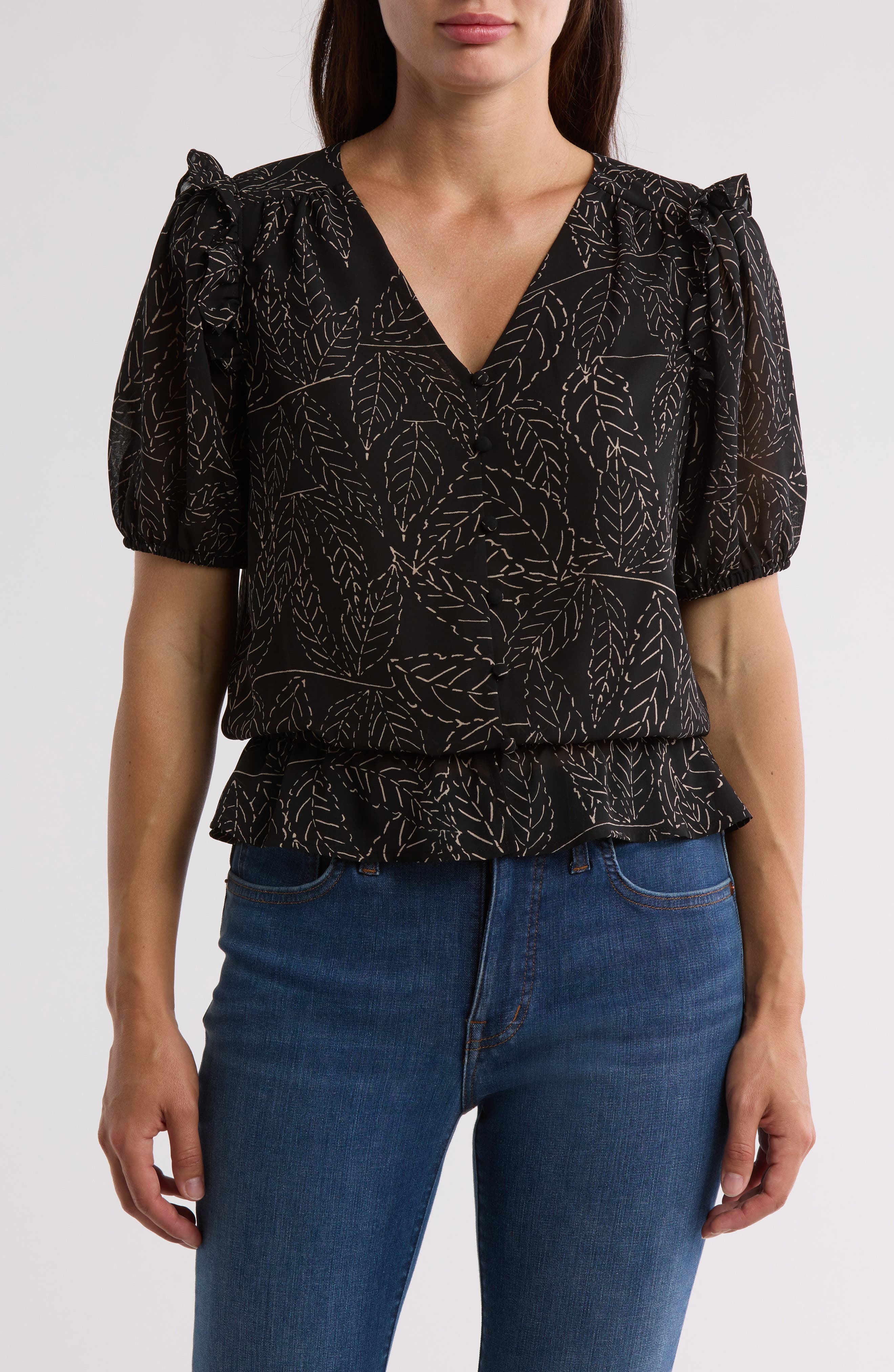 Pleione Puff Sleeve Peplum Top