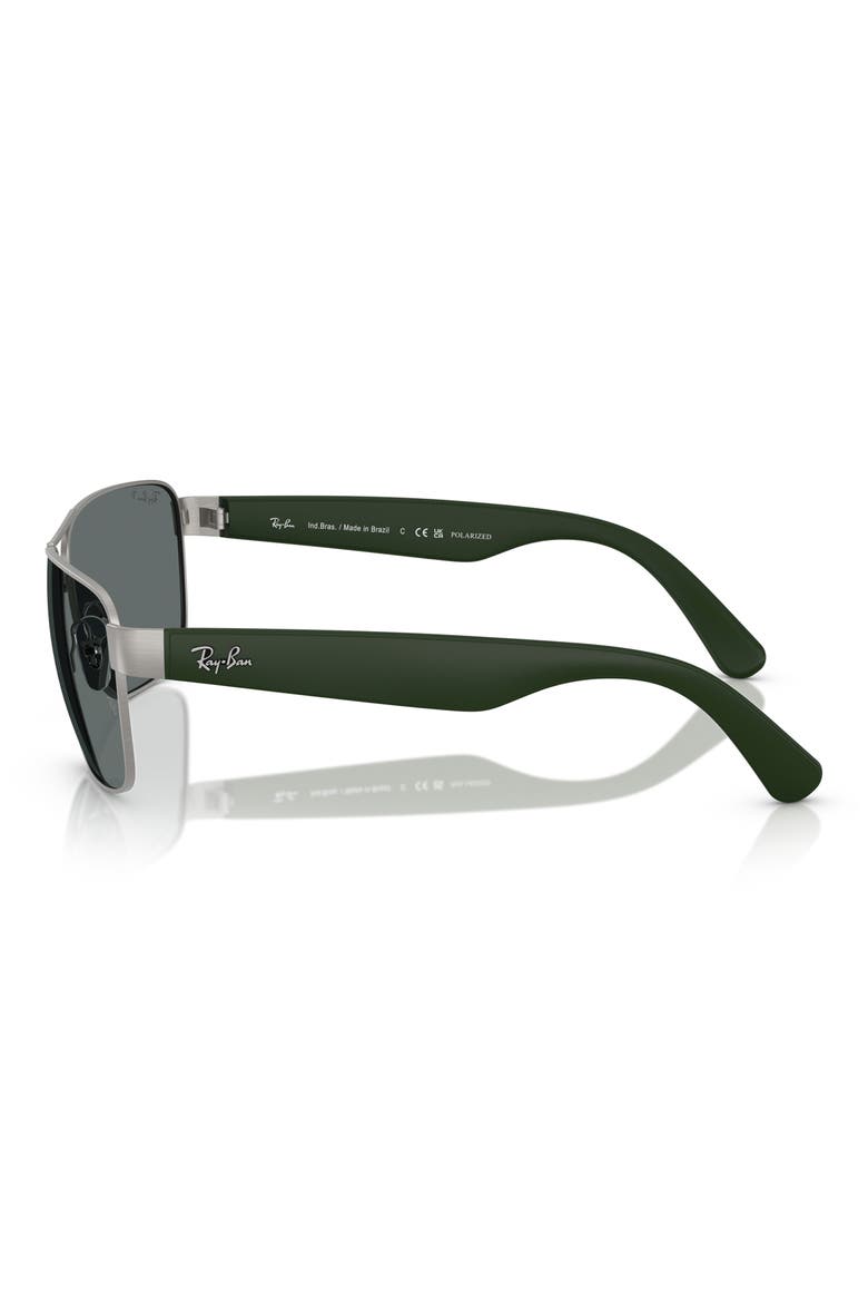 RB3745L 63mm Polarized Rectangular Sunglasses, Alternate, color, BRUSHED GUNMETAL / DARK GREY