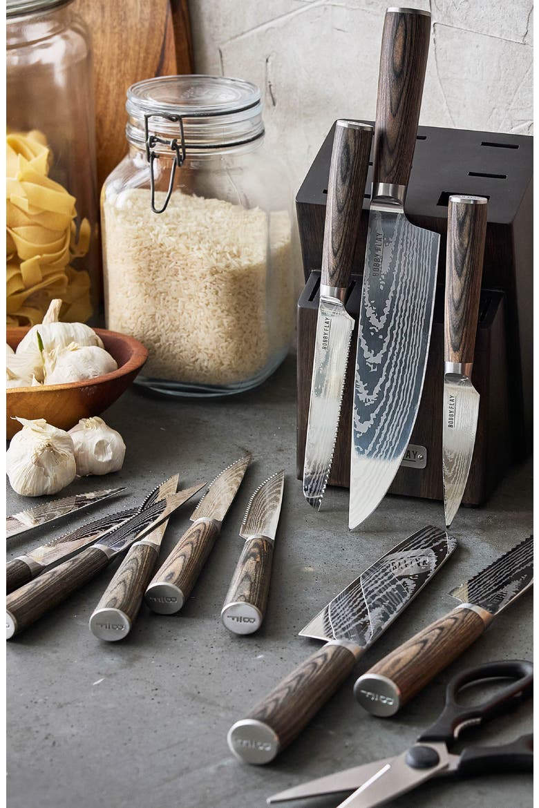 x Bobby Flay Stainless Steel 13-Piece Knife Block Set, Alternate, color, BROWN