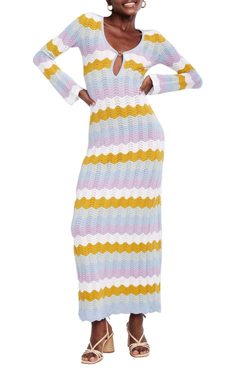 Ella Stripe Long Sleeve Knit Cover-Up Dress