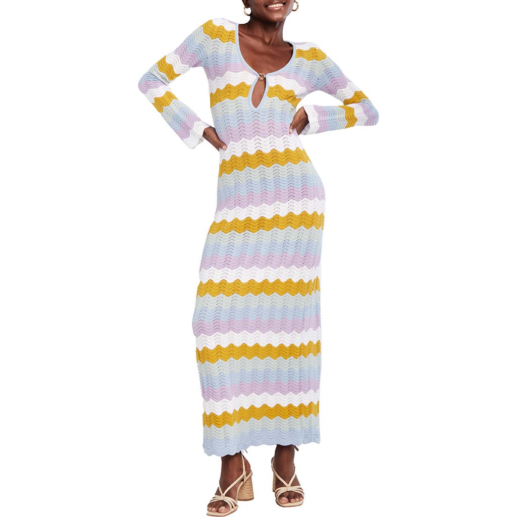 Capittana Ella Stripe Long Sleeve Knit Cover-Up Dress in Multicolor Blue  product
