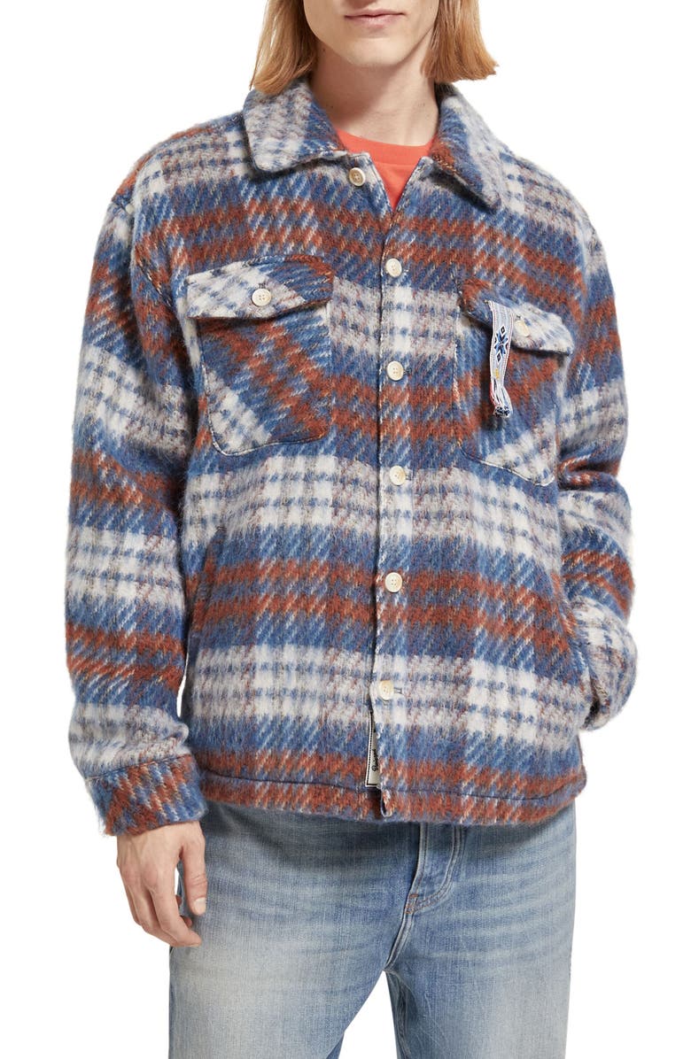 Scotch & Soda Plaid Brushed Flannel Button-Up Overshirt, Main, color, 