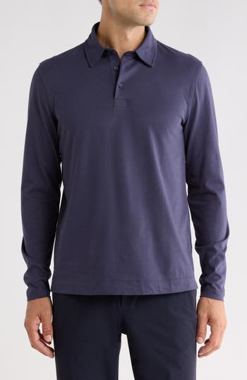 G/fore Long Sleeve Brushed Organic Cotton Polo In Twilight