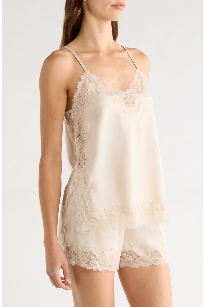 Lace Trim Satin Short Pajamas, Alternate, color, BEIGE BEACH