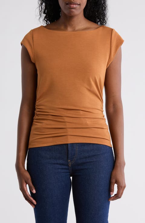 Cap Sleeve Ruched Side T-Shirt