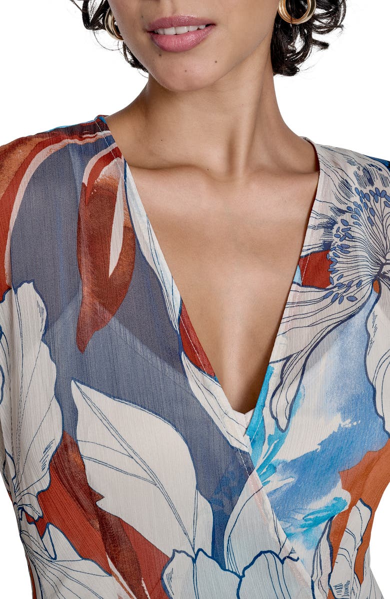 Calvin Klein Floral Faux Wrap Chiffon Maxi Dress, Alternate, color, Oxford Multi