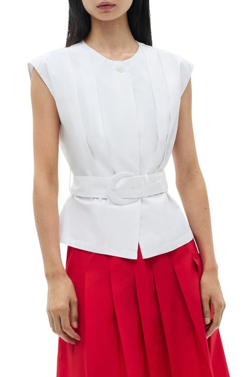 Belted Pleated Sleeveless Top