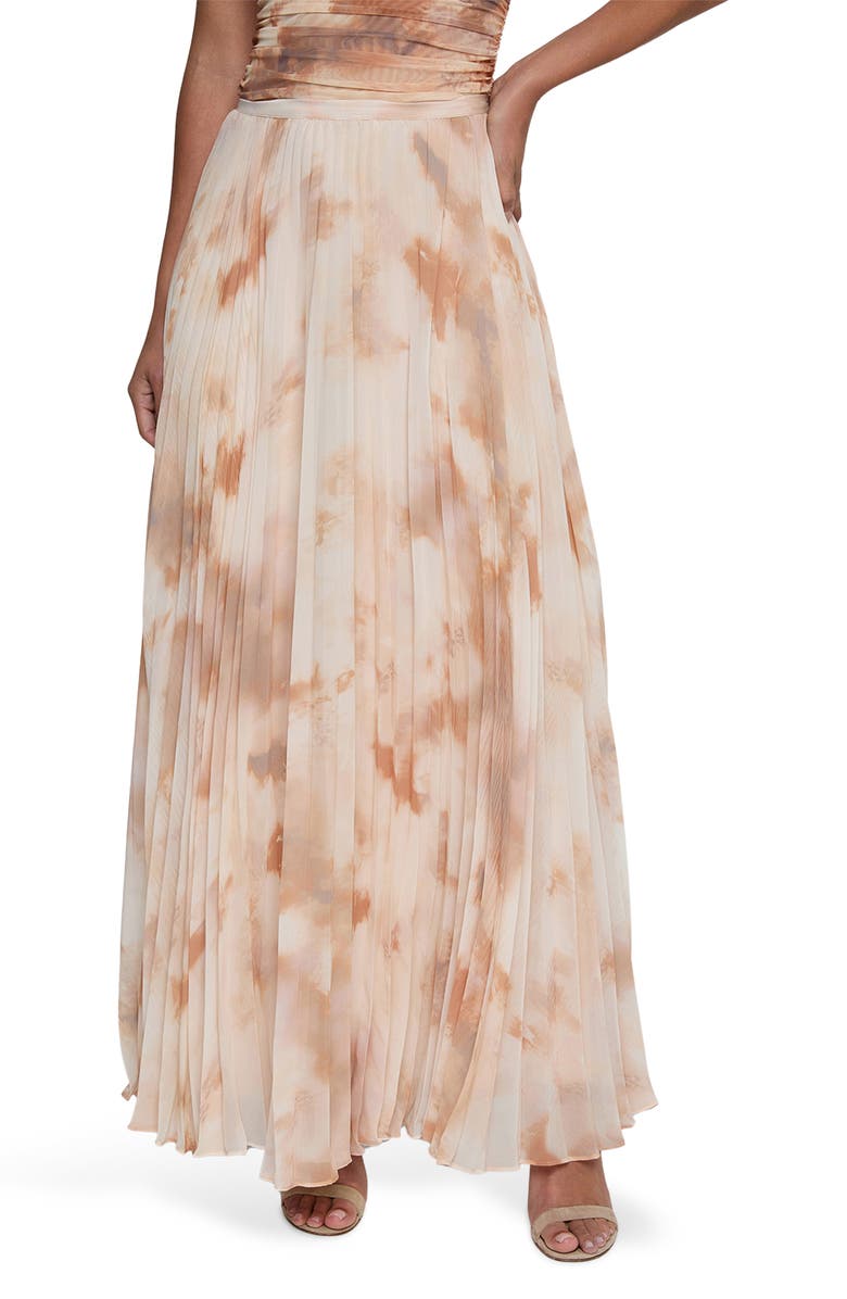 L'AGENCE Torin Pleated Maxi Skirt, Main, color, Frappe Multi Tie Dye