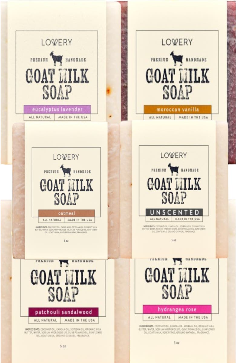 Lovery Handmade Goat Milk Soap Bars with Organic Shea Butter - Variety Scent - 6 Pack, Main, color, Multicolor