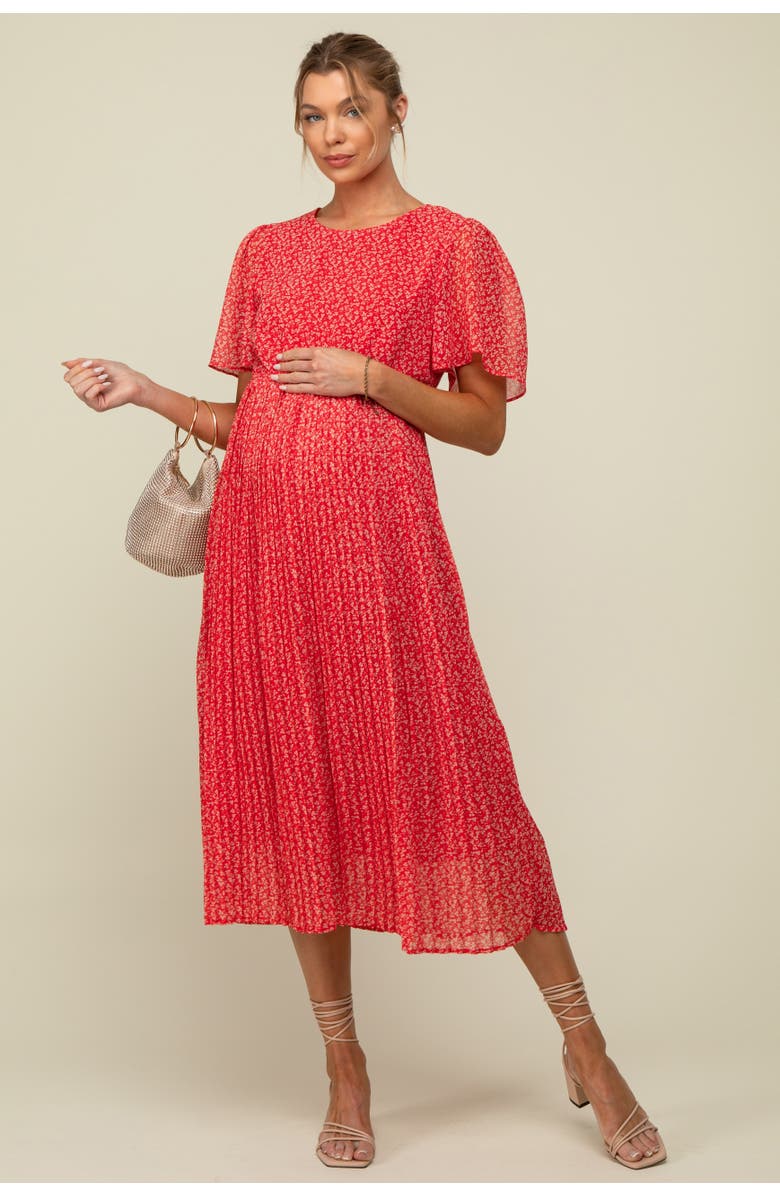 PinkBlush Floral Pleated Midi Dress, Alternate, color, 