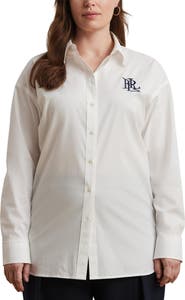 Lauren Ralph Lauren Embroidered Logo Stretch Cotton Button-Up Shirt
