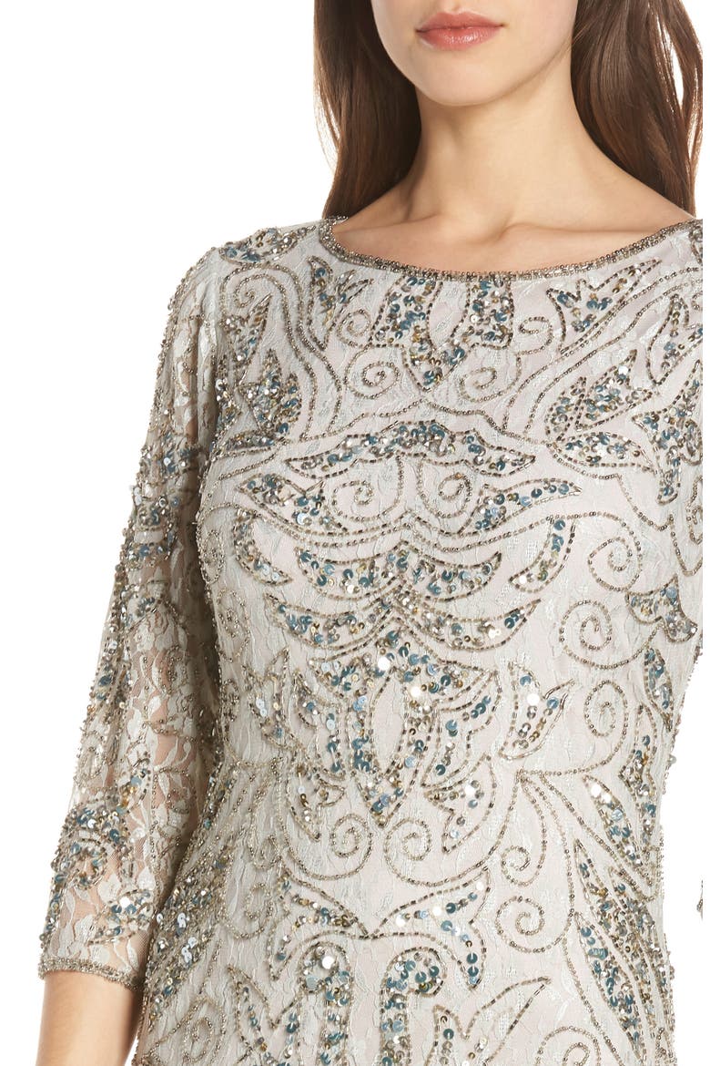 Beaded Lace Gown, Alternate, color, SAGE