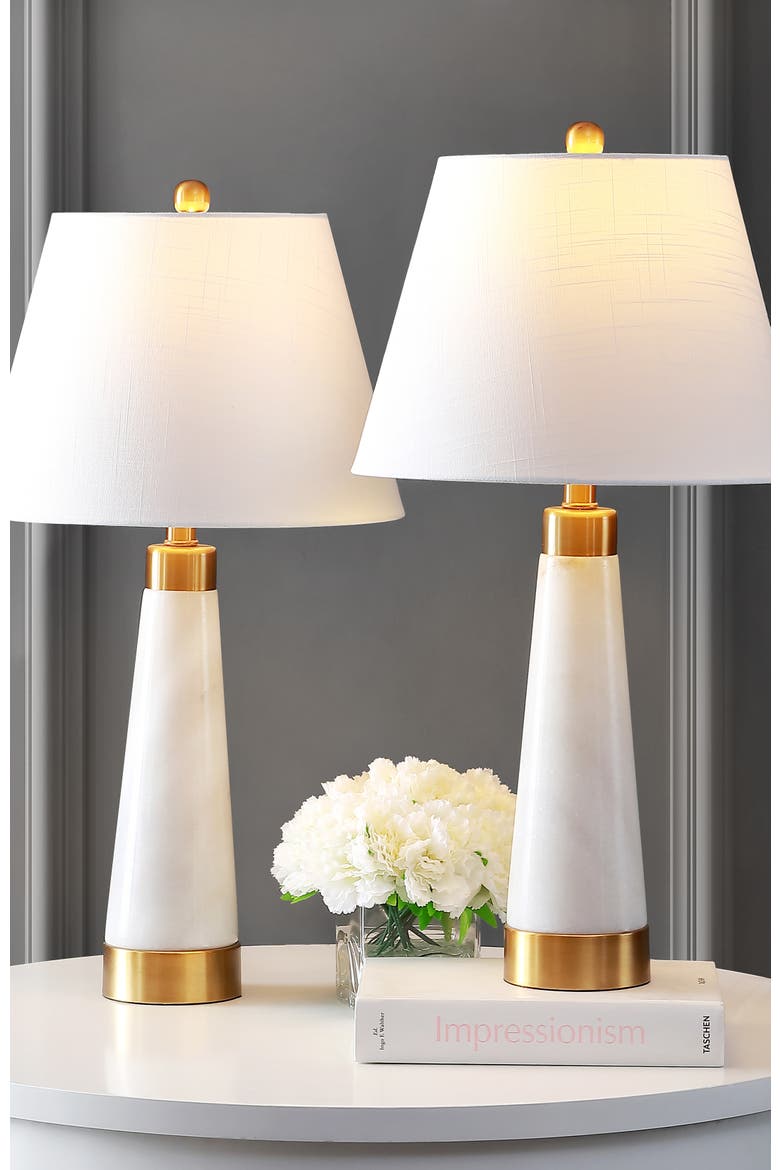 Travis 26.5" Marble/Iron Gold Modern Column LED Table Lamp, White, Alternate, color, White