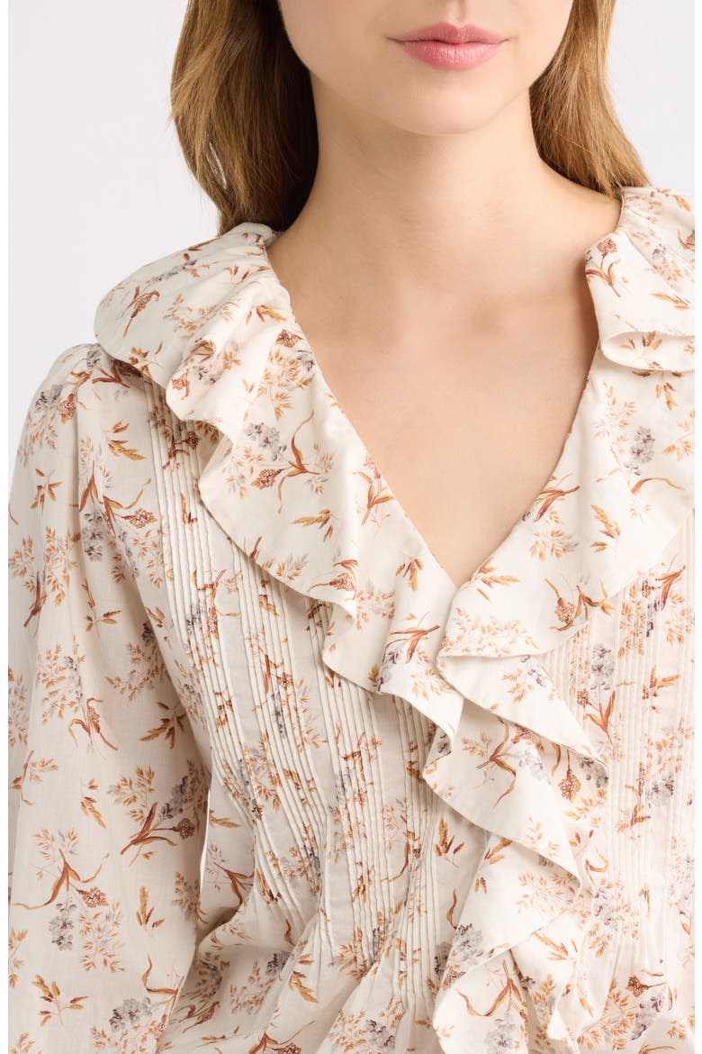 Hardy Ruffled V-Neck Organic Cotton Top, Alternate, color, CREME WINDSWEPT MEADOW