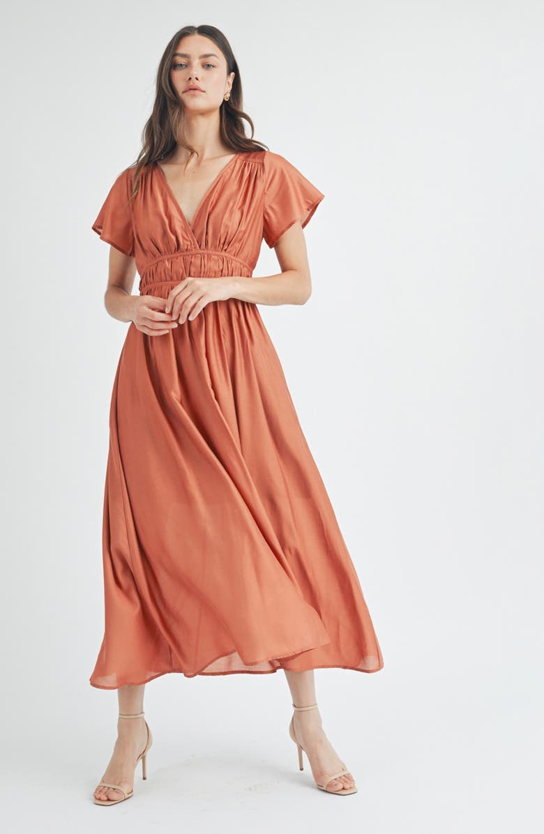 WISHLIST Flutter Sleeve Midi Dress, Alternate, color, Brick