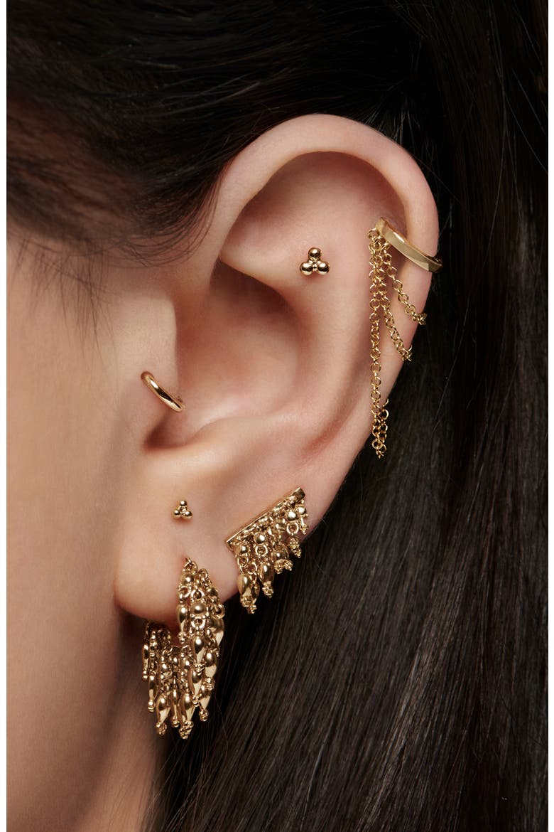 Ball Trinity Single Threader Stud Earring, Alternate, color, WHITE GOLD