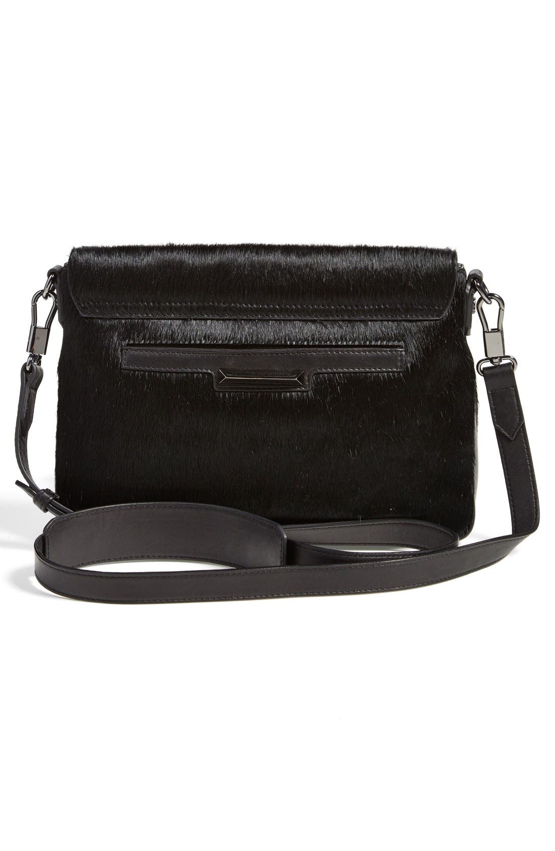 'Mini Cynnie' Calf Hair Crossbody Bag, Main, color, BLACK