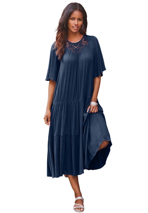 Hand-Crinkled Crochet Neck Dress (Plus)