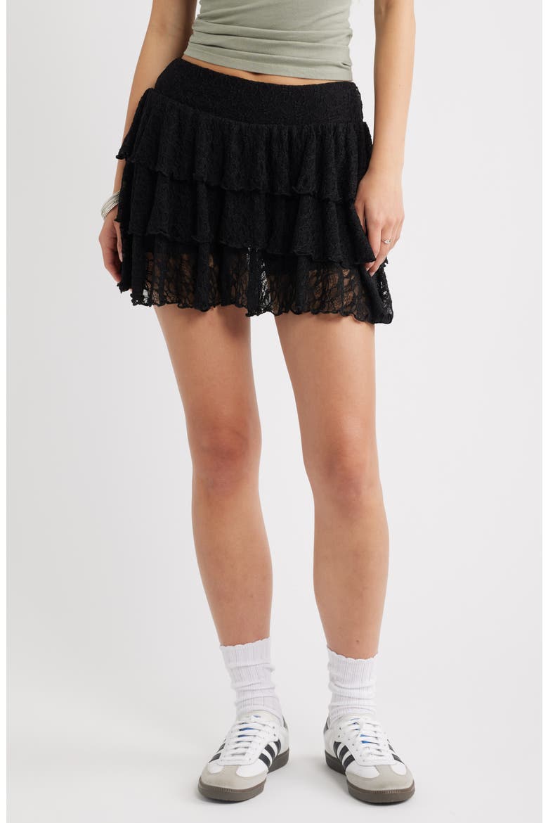 Lace Tiered Mini Skort, Main, color, BLACK