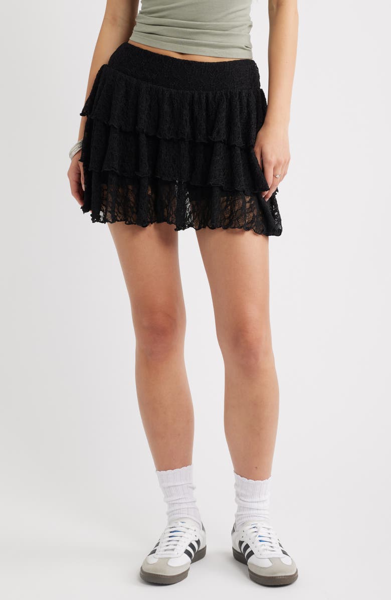 BP. Lace Tiered Mini Skort, Main, color, Black