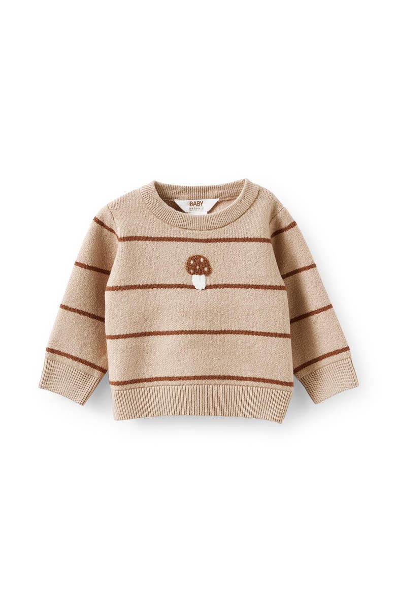 Cotton On Kids Baby Organic Knit Sweater, Alternate, color, Latte Cream Mushroom Stripe