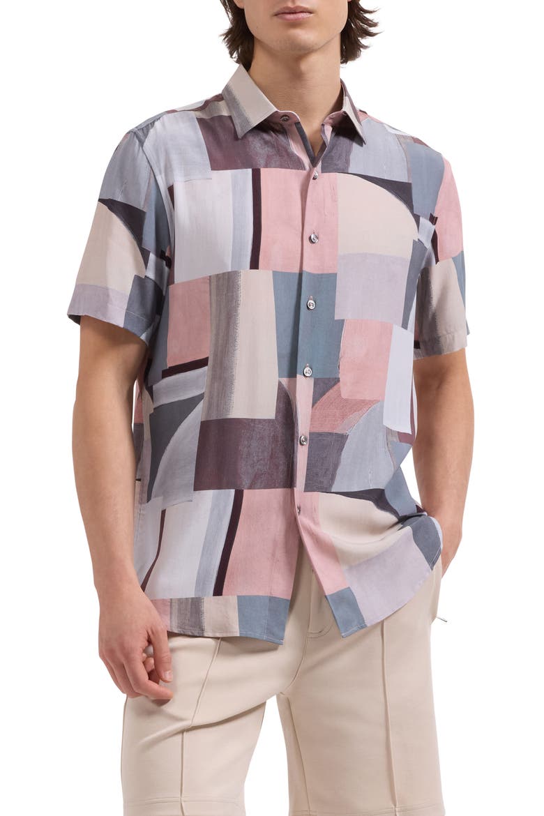 Orson Shaped Fit Short Sleeve Button-Up Shirt, Main, color, DUSTY PINK