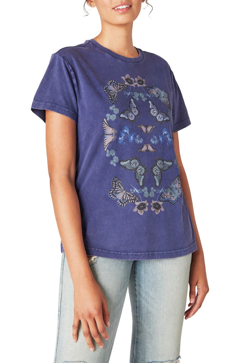 Lucky Brand Butterflies Cotton Graphic Boyfriend Tee, Main, color,