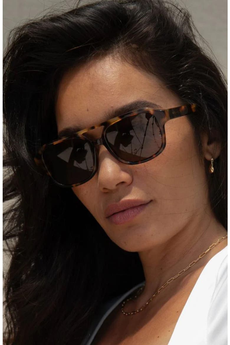 Hanalei 55mm Medium Nose Bridge Wide Width Polarized Top Bar Sunglasses, Alternate, color, SIENNA TORTOISE / TAN LENSES