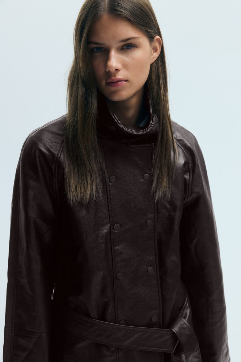 Double-Breasted Coated Jacket, Alternate, color, Dark brown