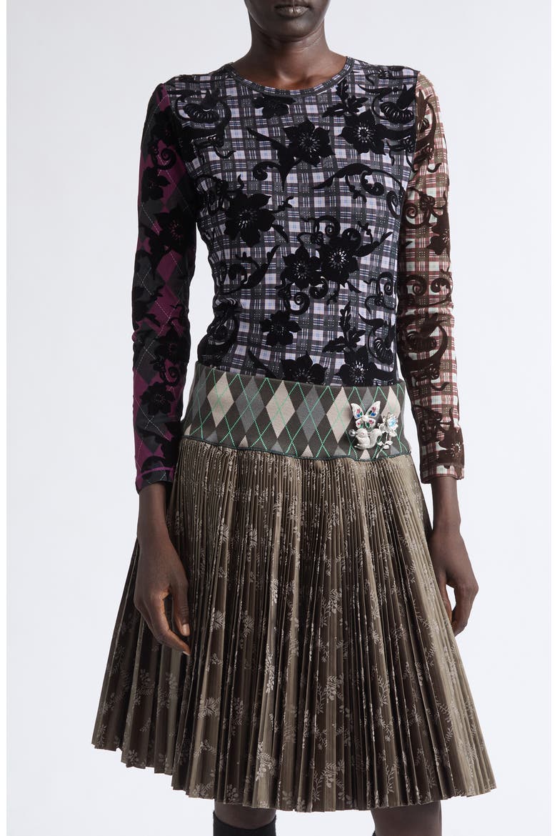 Duchess Flocked Mesh Top, Main, color, BLACK MULTI