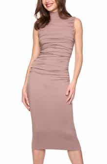 Susana Monaco Gathered Mock Neck Midi Dress