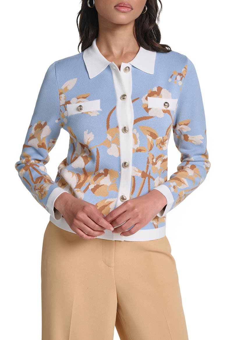Floral Long Sleeve Cardigan, Main, color, STEEL BLUE MULTI