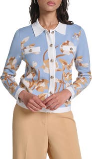 KARL LAGERFELD PARIS Floral Long Sleeve Cardigan