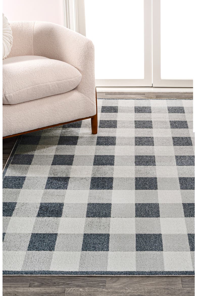 Gingham Gradient Plaid Cottage Machine-Washable Area Rug, Alternate, color, Light Gray/Dark Gray/Cream
