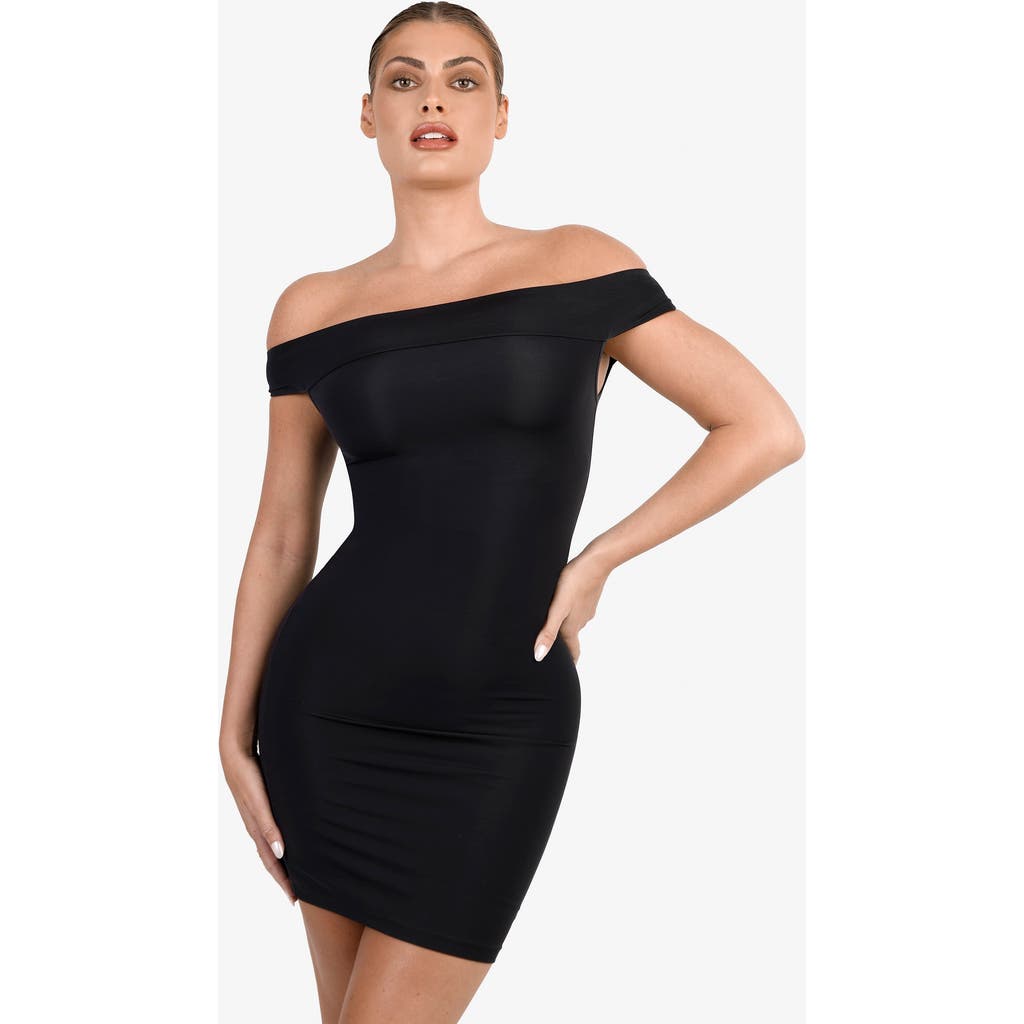 Popilush Shapewear Off-the-shoulder Bodycon Mini Dress In Classic Black