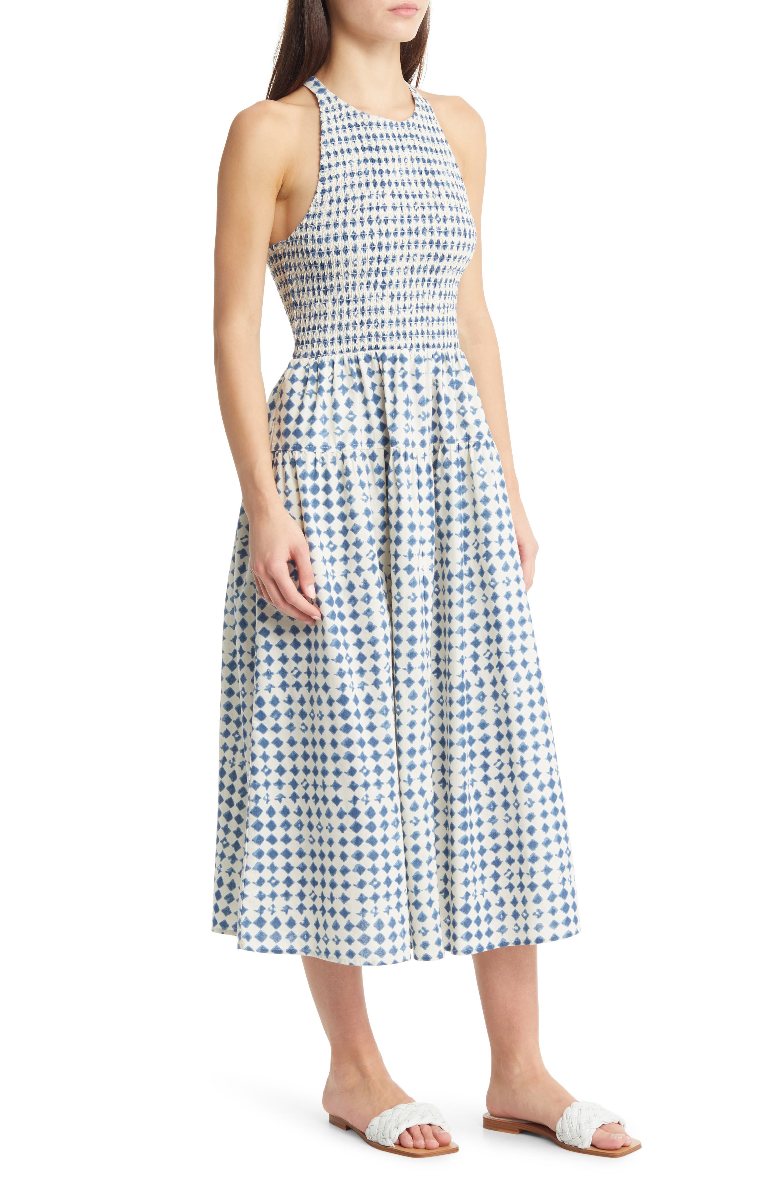madewell halter tiered midi dress in shibori print (Women) Style:AP1E213344