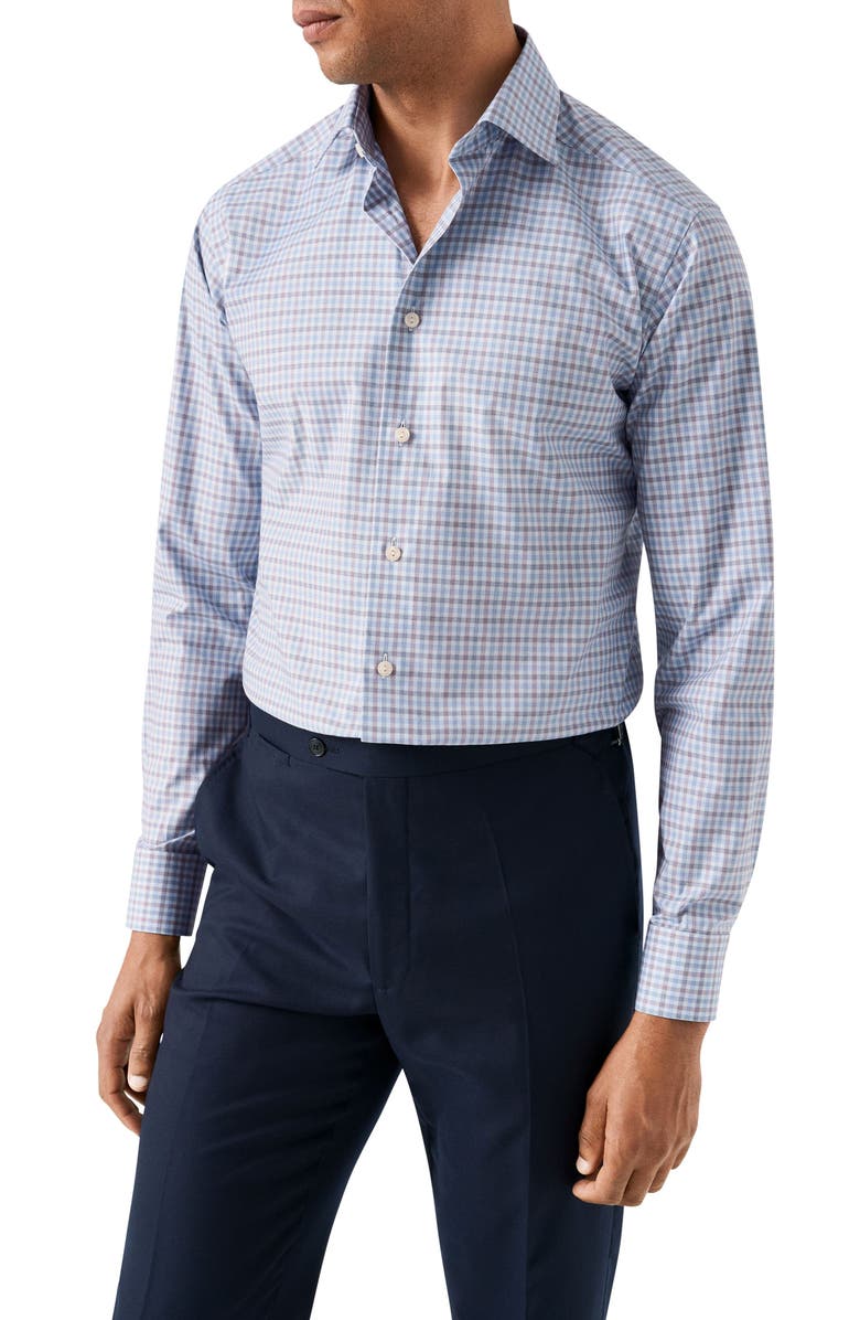 Eton Check Slim Fit Organic Cotton Dress Shirt, Main, color, Light Blue