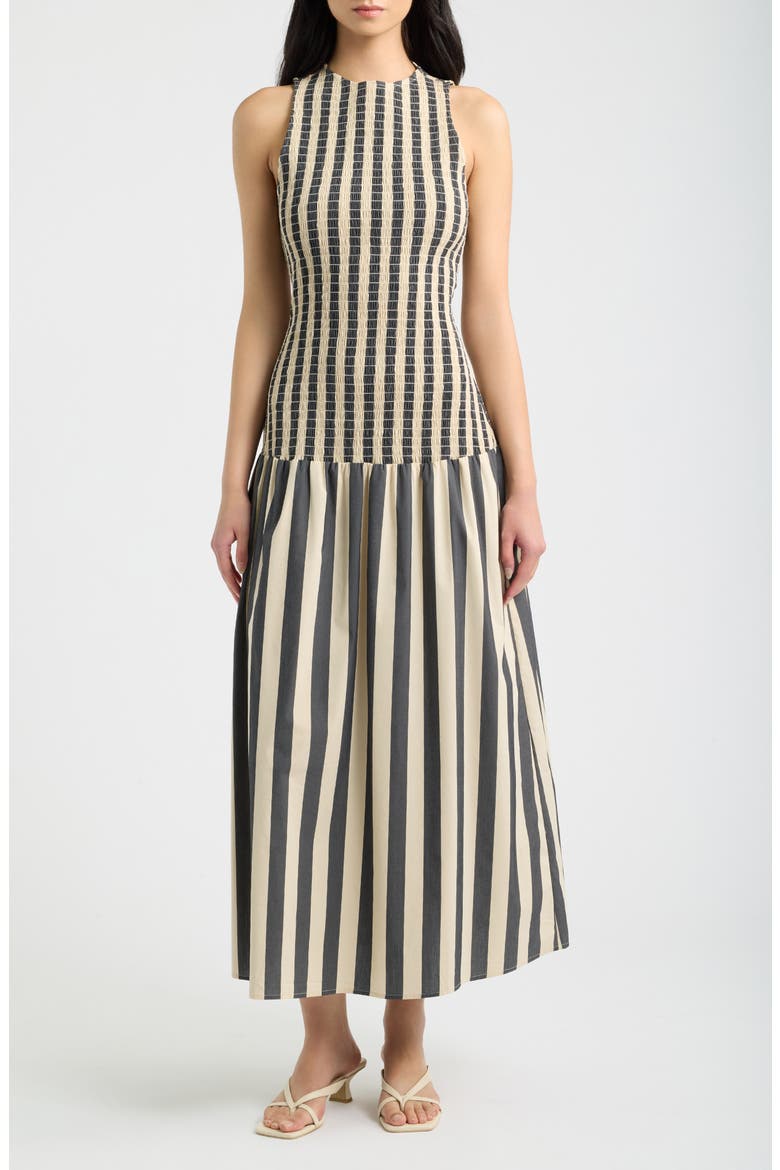 Arlin Smocked Midi Dress, Main, color, NOIR KHAKI