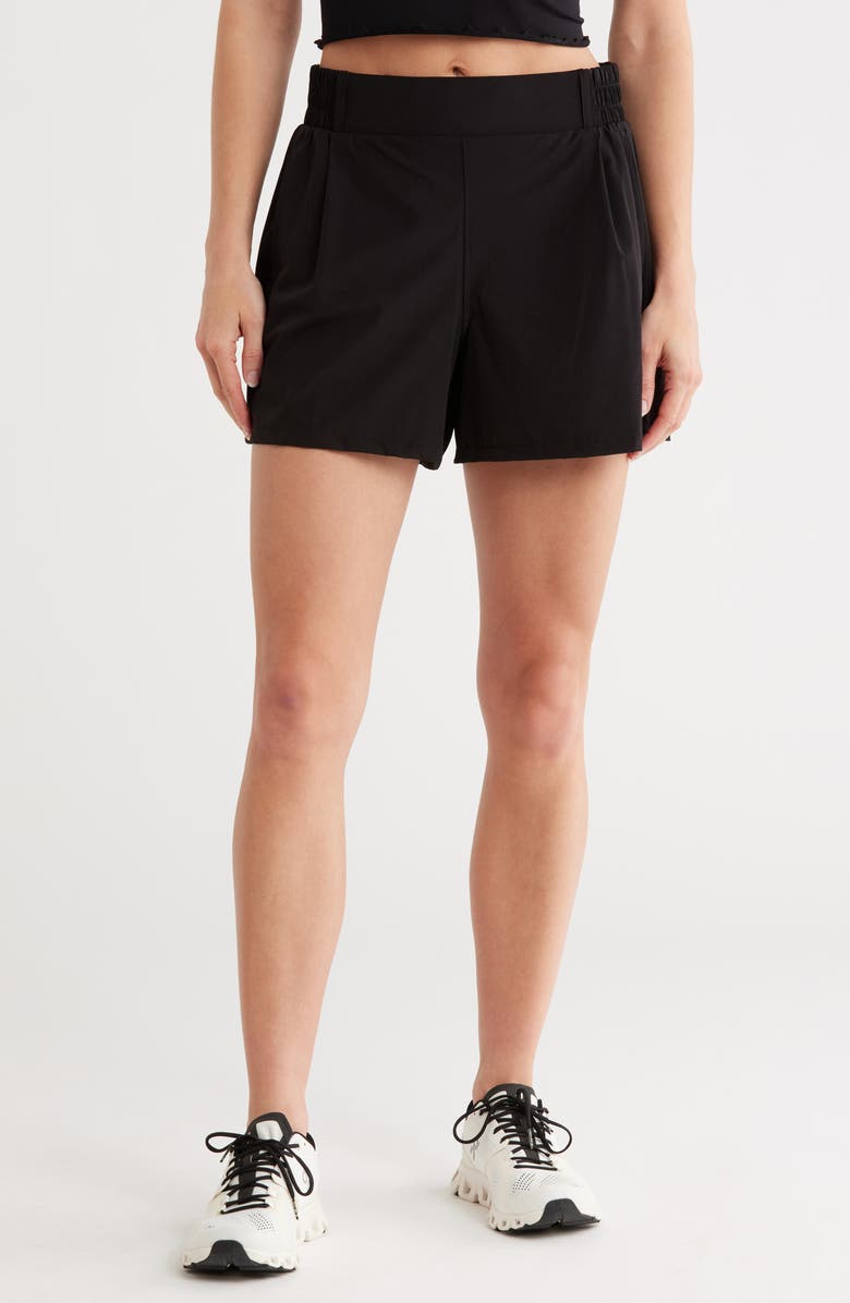 90 DEGREE BY REFLEX Back Elastic Pull-On Shorts, Main, color, Black