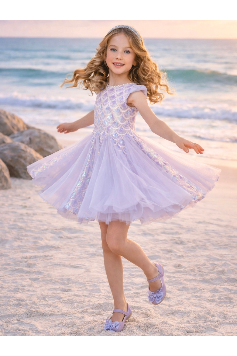 Seaside Shimmer Mermaid Tulle Dress, Alternate, color, Purple