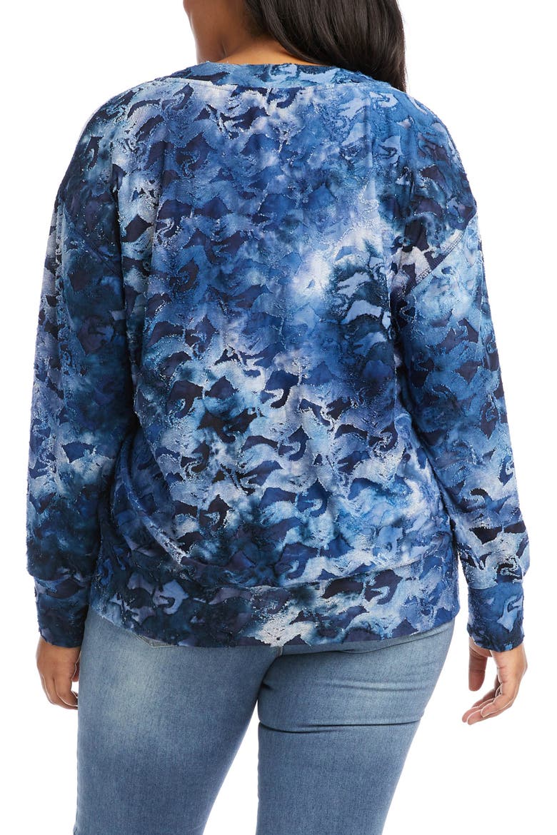 Tie Dye Burnout V-Neck Top, Alternate, color, NAVY
