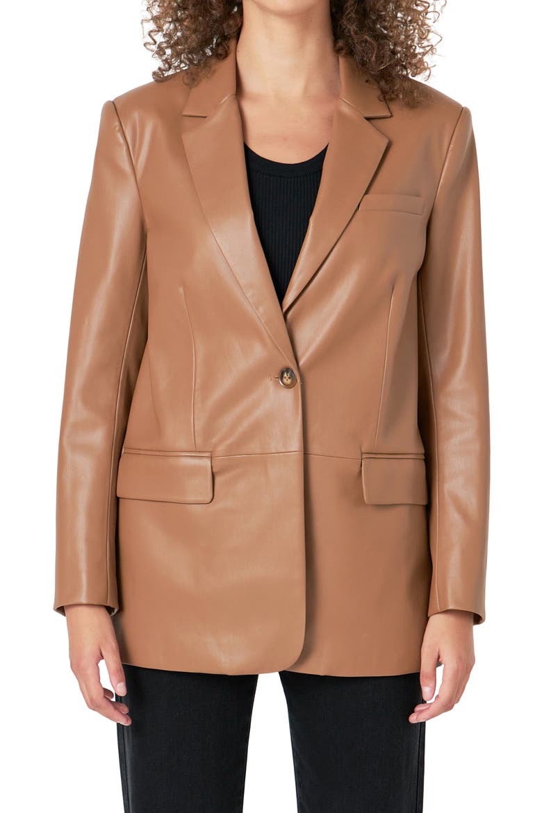 Faux Leather Blazer, Main, color, TEDDY