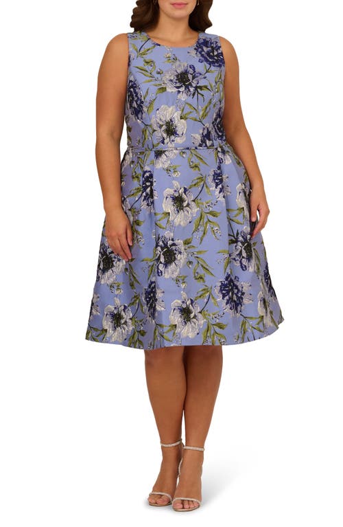 ADRIANNA PAPELL ADRIANNA PAPELL FLORAL JACQUARD FIT & FLARE COCKTAIL DRESS